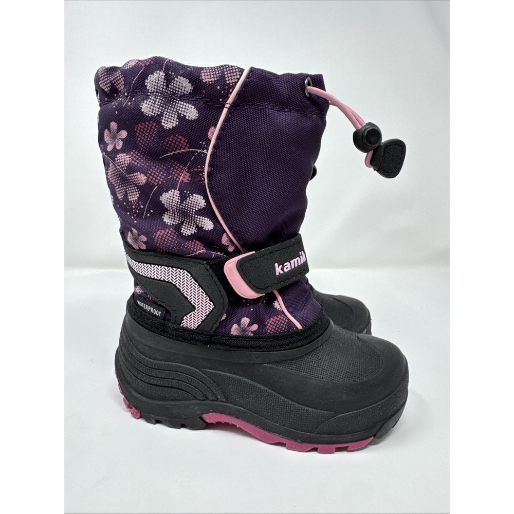Kamik Snow Boots Winter Boots 10 Purple Pink Floral‎ Print Waterproof Warm Kids